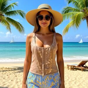 Heavenly Shapewear Tank Top Women 1X Lace Mesh Cream Sleeveless Summer Slimming